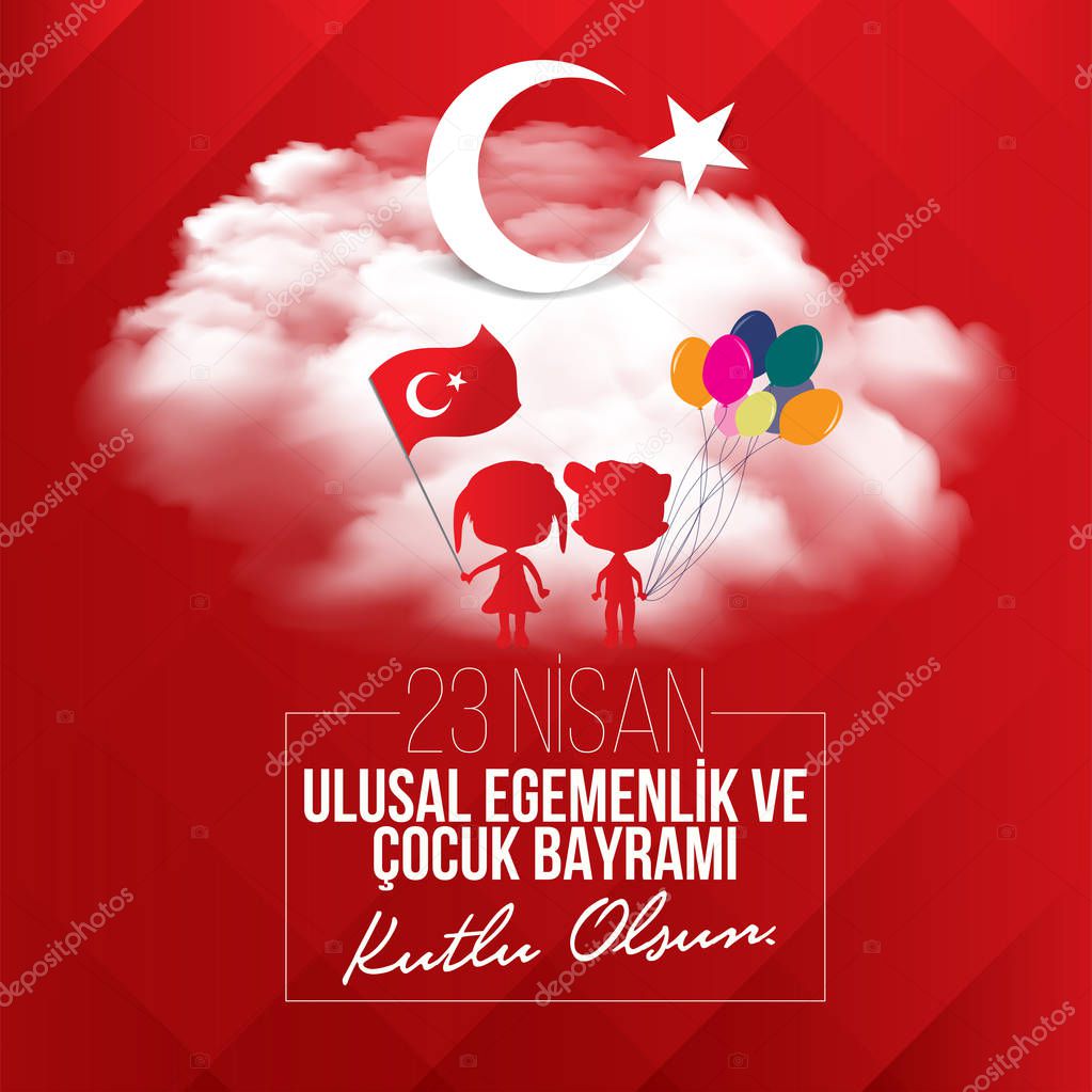 vector illustration of the cocuk bayrami 23 nisan , translation: Turkish April 23 National Sovereignty and Children's Day, graphic design to the Turkish holiday, kids icon, children logo.