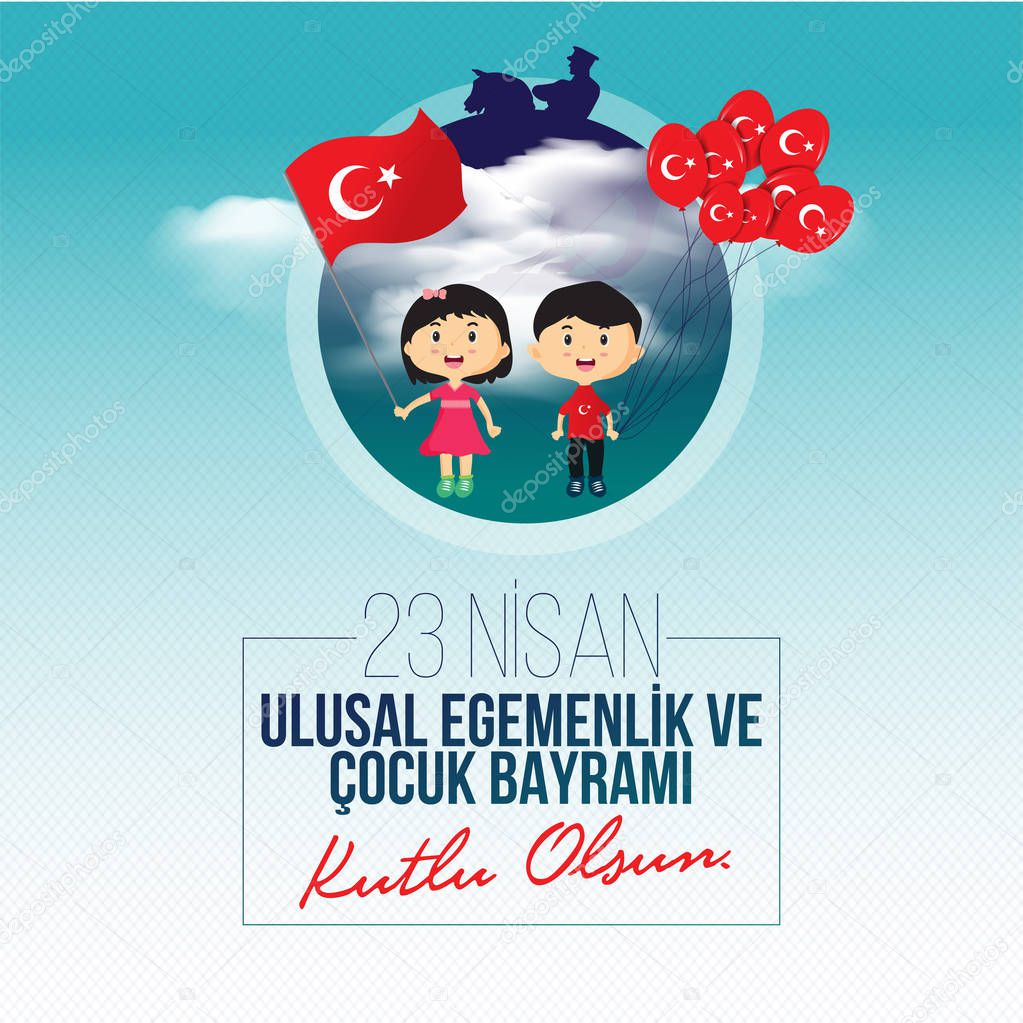 vector illustration of the cocuk bayrami 23 nisan , translation: Turkish April 23 National Sovereignty and Children's Day, graphic design to the Turkish holiday, kids icon, children logo. holiday