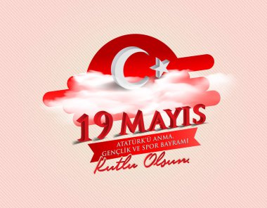vektör çizim 19 Mayıs Ataturk'u Anma, Genclik ve Spor Bayramiz, Çeviri: 19 Mayıs Atatürk ü anma, gençlik ve Spor Bayramı, tatil, çocuk logosu için grafik tasarım