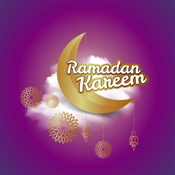 Ramadan Kareem Karty Okolicznościowe Ozdobione Arabskimi Latarnie Półksiężyc Napis Kaligrafii — Wektor stockowy