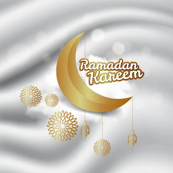 Ramadan Kareem Karty Okolicznościowe Ozdobione Arabskimi Latarnie Półksiężyc Napis Kaligrafii — Wektor stockowy
