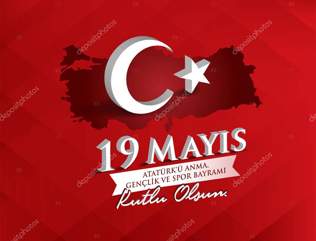 Vector illustration 19 mayis Ataturk'u Anma, Genclik ve Spor Bayramiz , translation: 19 may Commemoration of Ataturk, Youth and Sports Day, graphic design to the Turkish holiday, children logo