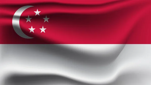 Bandera Singapur Ondeando Con Viento Bandera Onda Ilustración — Vector de stock
