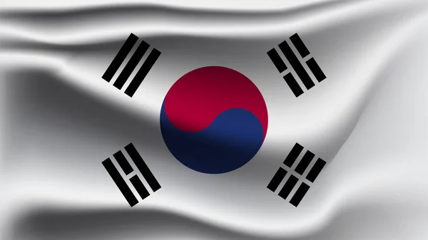 風3Dイラスト波旗で手を振る韓国国旗 — ストックベクタ