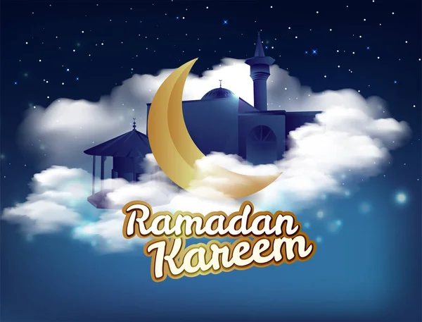 Ramadan Kareem Wenskaart Belettering Hosgeldin Sehri Ramazan Versierd Met Moskee — Stockvector