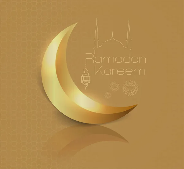 Błyszczący Obraz Półksiężyc Złotym Tle Sylwetka Liniowego Meczetu Minimalnego Ramadan — Wektor stockowy