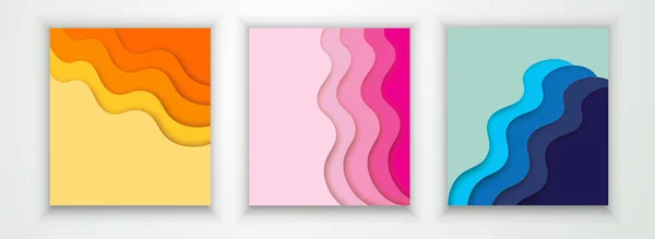 封面或传单模板与抽象剪纸蓝色粉红色黄色背景 雕刻艺术风格的矢量模板 — 图库矢量图片