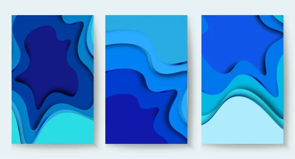 带有蓝色剪纸布局背景的矢量垂直横幅 抽象水纹理背景 海报的设计模板 — 图库矢量图片