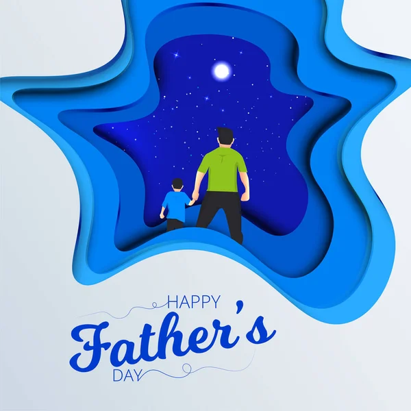 Father Son Watching Blue Sky View Hands Happy Father Day — Stock Vector