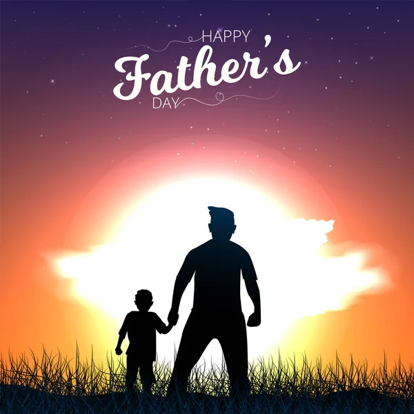 Father Son Holding Hands Watching Sunset View Happy Father Day — Stock Vector