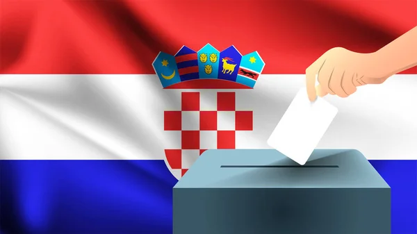 Männliche Hand Legt Vor Dem Hintergrund Der Kroatischen Flagge Ein — Stockvektor
