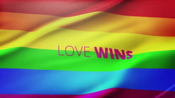 Bandera Del Arco Iris Escribe Amor Gana Bandera Del Orgullo — Vídeos de Stock