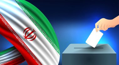 Erkek el İran bayrağı, İran seçimlerin sembolü arka plan aleyhine bir oy kağıdı sembolü olarak bir işaret ile kağıt beyaz bir levha koyar