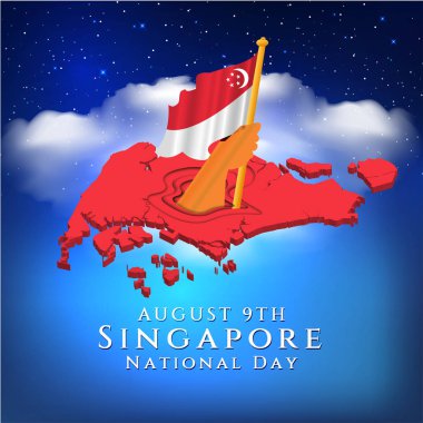9 Ağustos Singapur 'un bağımsızlık günü vektör illüstrasyonu. Singapur Ulusal Günü. kutlama cumhuriyeti, tasarım ögesi grafiği.