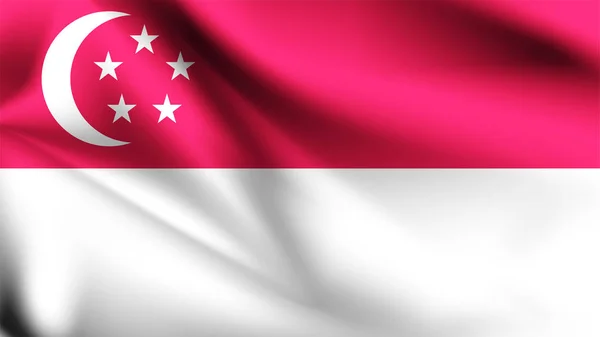 Bandera Realista Ondeando Singapur Bandera Nacional Actual Singapur Ilustración Ondulada — Vector de stock