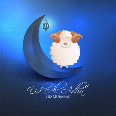 vector illustration. Muslim holiday Eid al-Adha. the sacrifice a ram or white and black sheep. graphic design decoration kurban bayrami. month lamb and a lamp.Translation from Arabic: Eid al-Adha clipart