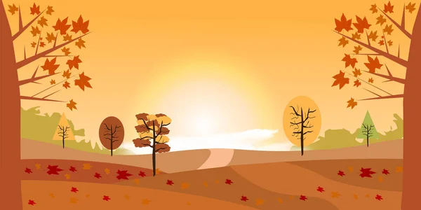 Панорамный Пейзаж Сельской Местности Осенью Векторная Иллюстрация Горизонтального Знамени Осенних — стоковый вектор