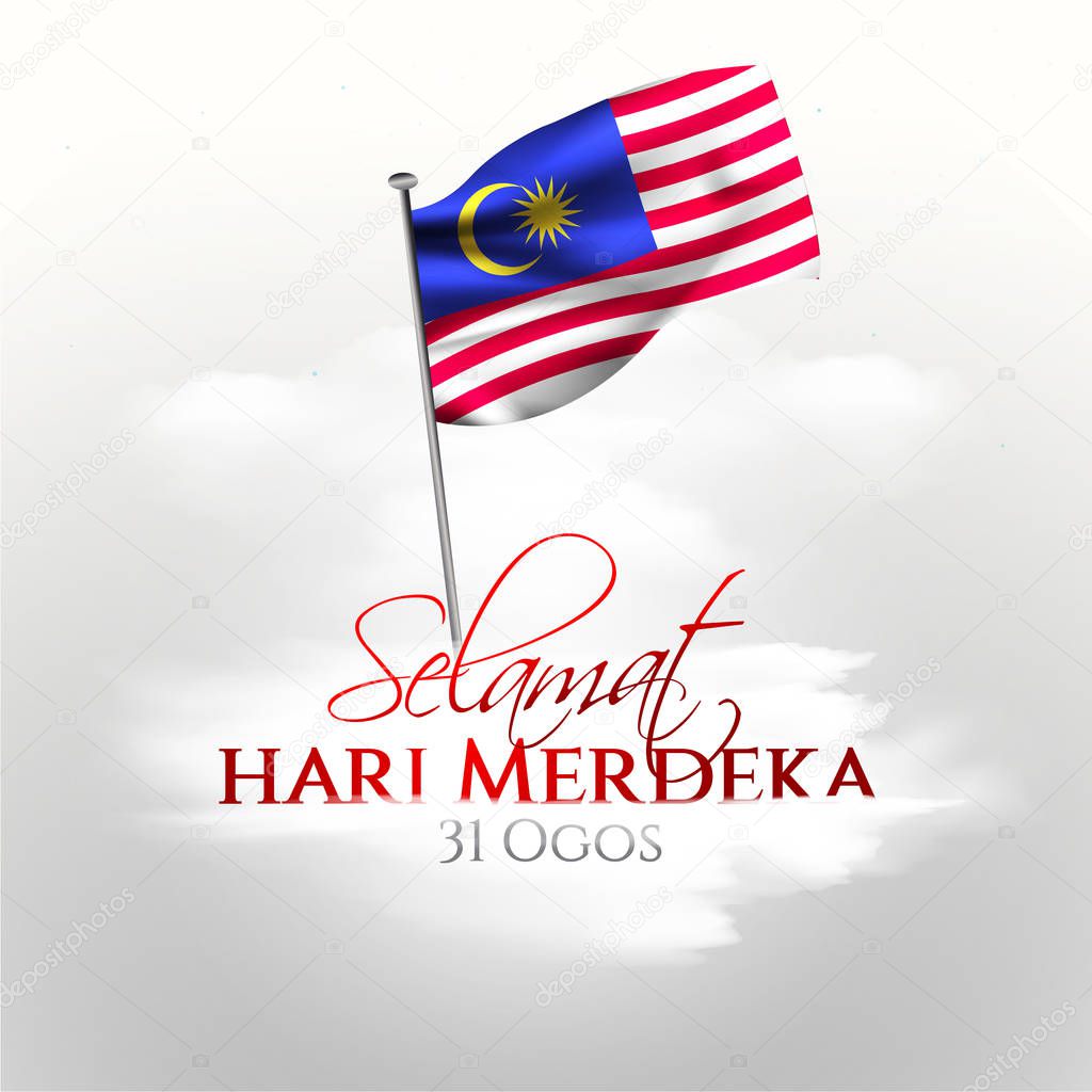 Flag of Malaysia. Selamat Hari Merdeka holiday. Translate: Malaysia Independence day background.  Template for poster, banner, flyer, invitation, etc.
