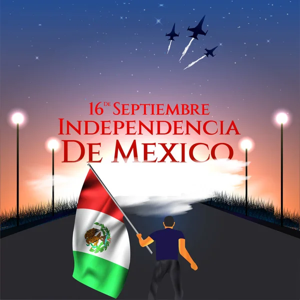 September Mexiko Glückwunschkarte Zum Unabhängigkeitstag Hintergrund Schwenken Mexikanische Fahnen Patriotisch — Stockvektor