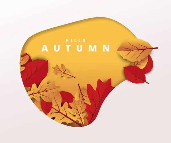 创意你好秋季横幅或海报设计与剪纸叶背景 — 图库矢量图片