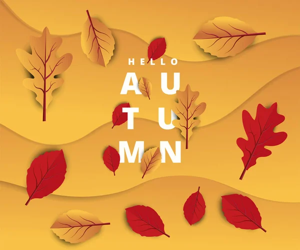 抽象五颜六色的叶子装饰背景为秋季广告标题或横幅设计 剪纸艺术设计 矢量插图 — 图库矢量图片