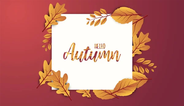 Абстрактные Красочные Листья Украшены Фоном Hello Autumn Рекламный Заголовок Баннер — стоковый вектор