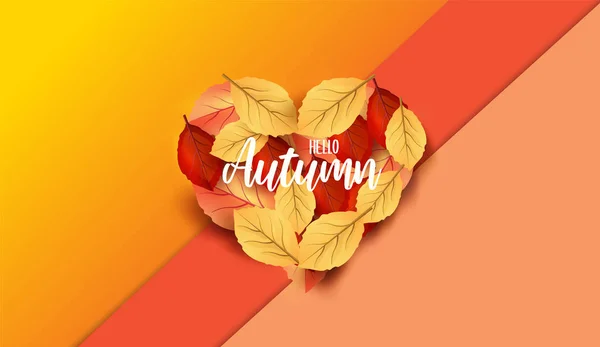 抽象五颜六色的叶子装饰背景你好秋天广告标题或横幅设计 矢量插图 — 图库矢量图片