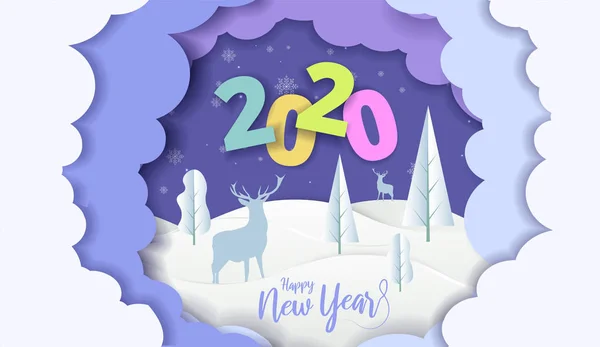 2020 Neujahrskarte Mit Blauem Himmel Hintergrund Mit Wolken Vektor Paper — Stockvektor