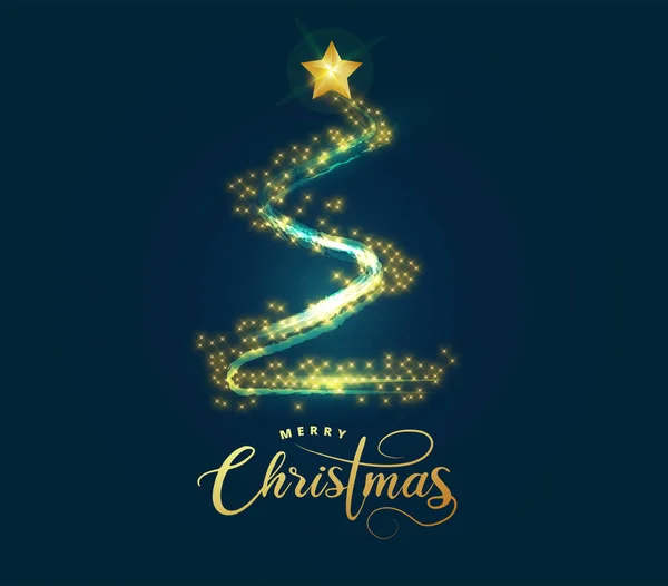 创意的圣诞树由闪闪发光的灯光效果与黑暗的背景为圣诞快乐庆祝活动 矢量插图 — 图库矢量图片