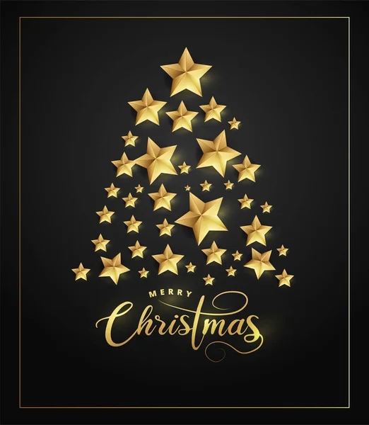 在圣诞快乐庆典上 由金色的星星和包袋制作的创意圣诞树 可用作贺卡设计 — 图库矢量图片