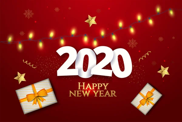 2020 Frohes Neues Jahr Feier Grußkarte Design Mit Draufsicht Auf — Stockvektor