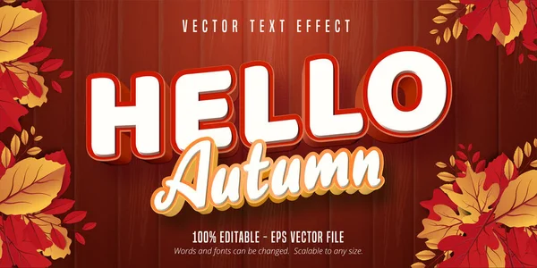 Hello Autumn Text Autumn Style Editable Text Effect Wooden Background — Stock Vector