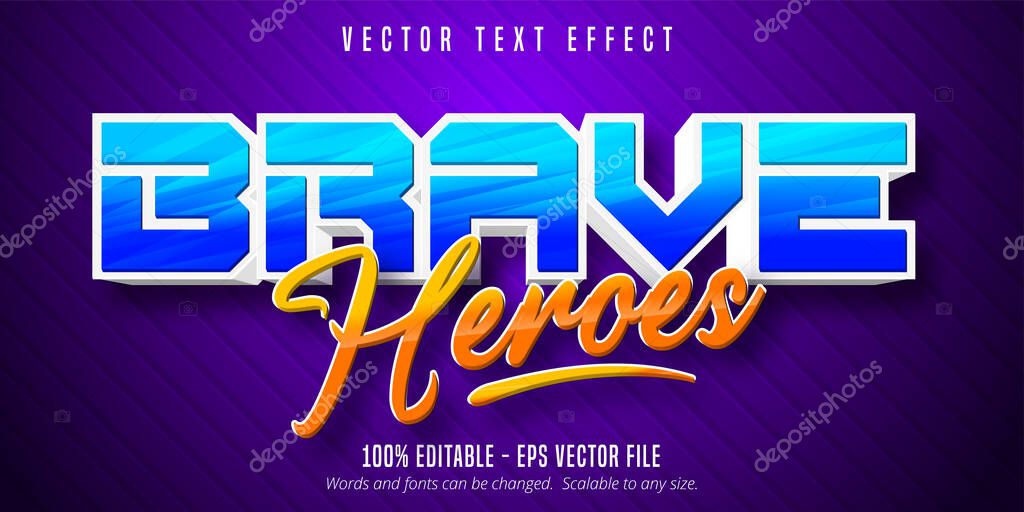 Brave heroes text, cartoon style editable text effect