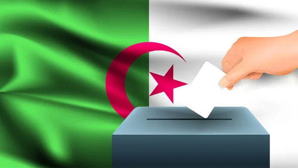 종이를 내리는데 종이는 알제리 국기에 반대하는 투표용지의 상징이다 선거의 상징인 — 스톡 벡터