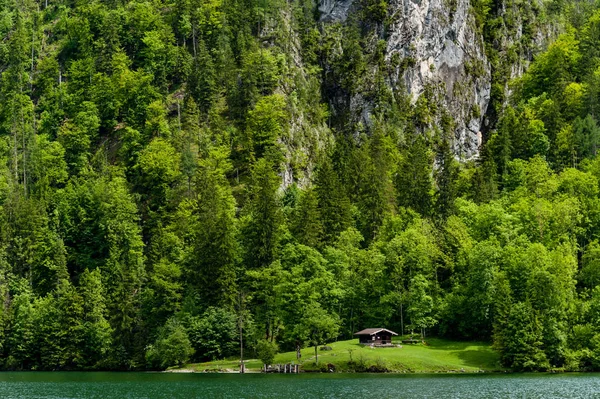 Remote Chalet Stranden Königssee Vårsolen — Stockfoto