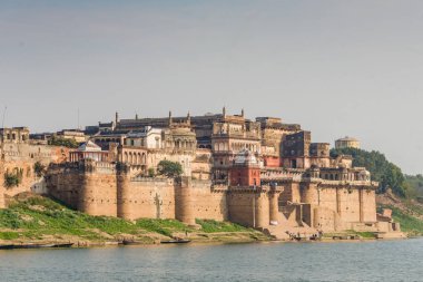 Ramnagar Fort on the banks of the Ganges in Varanasi, India. clipart