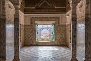Telouet, Fas - 22 Ekim 2015: İç Glaoui Kasbah görüntülemek.