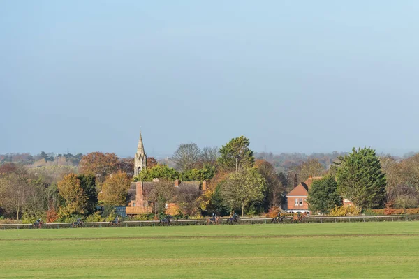 Hästar Som Arbetar Staden Canter Tävlingshäst Training Galopperar Newmarket England — Stockfoto