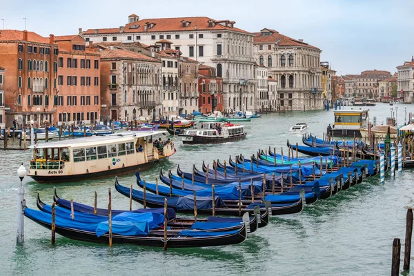 Venice Italy November 2018 Lots Moored Gondolas Winter Grand Canal — Stock Photo, Image