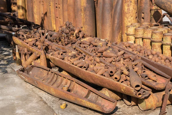 Roestige Metalen Bom Darmen Onschadelijk Ongeëxplodeerde Munitie Gevonden Phonsavan Xieng — Stockfoto