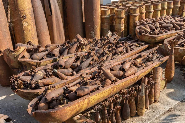 Roestige Metalen Bom Darmen Onschadelijk Ongeëxplodeerde Munitie Gevonden Phonsavan Xieng — Stockfoto