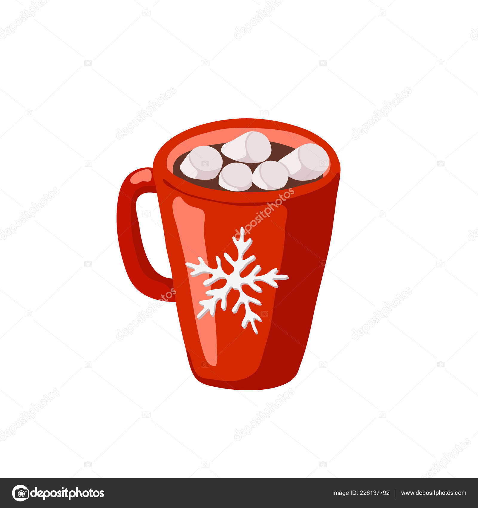 Download Cocoa Hot Chocolate Marshmallows Red Mug Snowflake Icon Isolated White Vector Image By C Tasipas Vector Stock 226137792