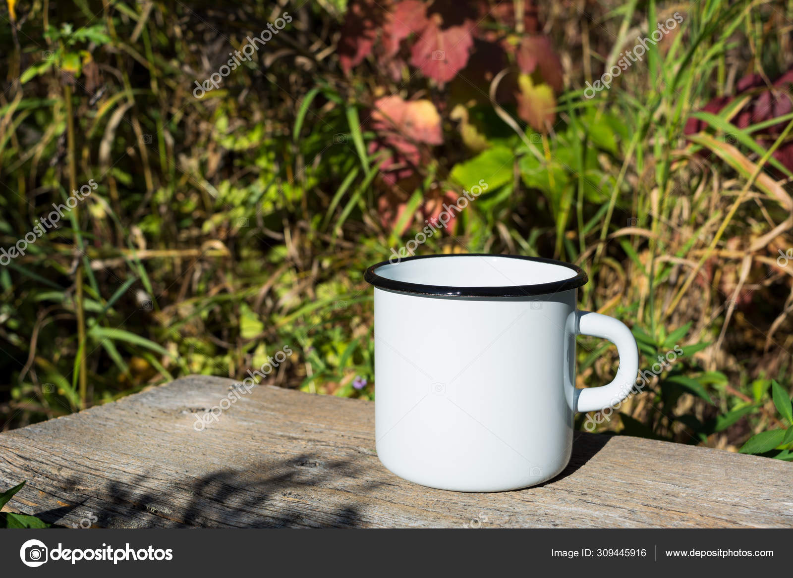 Download White Campfire Enamel Mug Mockup With Sun Beams Stock Photo Image By C Tasipas 309445916