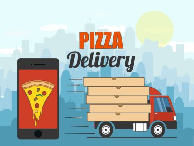 Pizza teslim arka plan. Vektör çizim