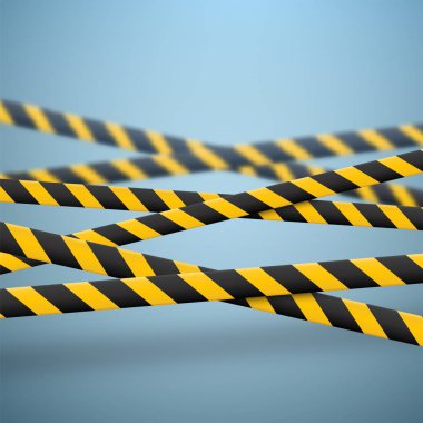 3d dikkat satırları izole. Gerçekçi uyarı şeritler, bulanık etkisi. Tehlike işaretleri. Vektör illüstrasyon izole kırmızı zemin üzerine.