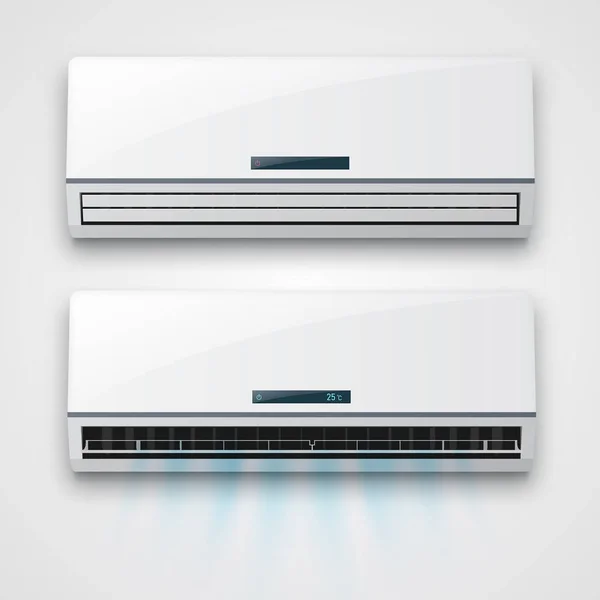 Airconditioners instellen geïsoleerd op grijze achtergrond. Vector sjabloon — Stockvector