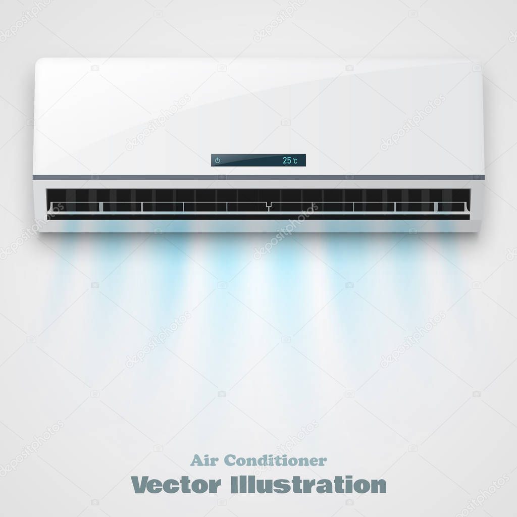 Air conditioner background with fresh air streams isolated on grey background.