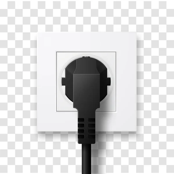Realistic plug inserted in electrical outlet isolated. Socket with plug, vector illustration. — Stock Vector