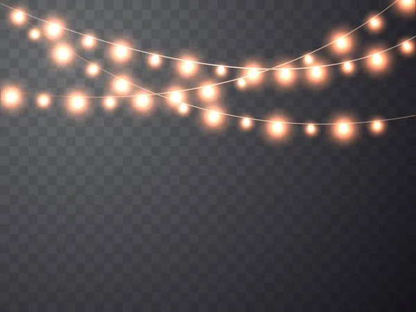 Christmas garland. Glowing Light bulbs. Vector xmas lights — Stock Vector