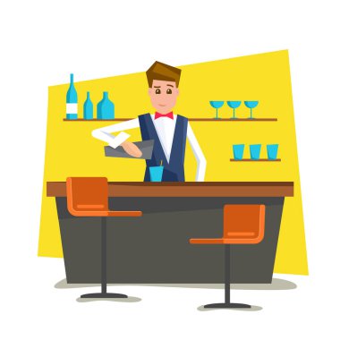 Barmen ile bar sayacı ve iki kişilik yer. 